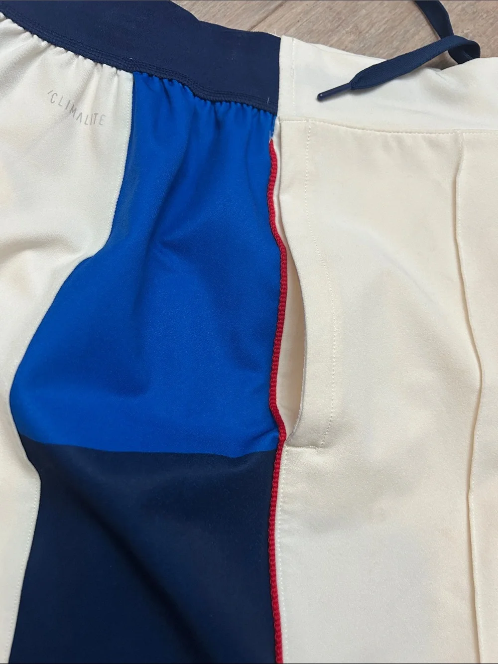 adidas Men’s Cream Athletic Shorts with Navy, Blue and Gold Panels